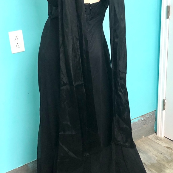 VTG Y2K~Watters & Watters~Black Halter Chiffon Satin Mermaid Evening Formal~8 - Picture 10 of 15